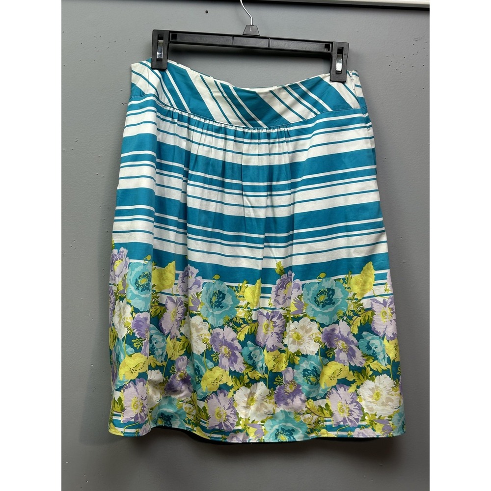 Talbots Skirt Womens Petite 10P Blue White Floral Striped A‎ Line Summer Cotton